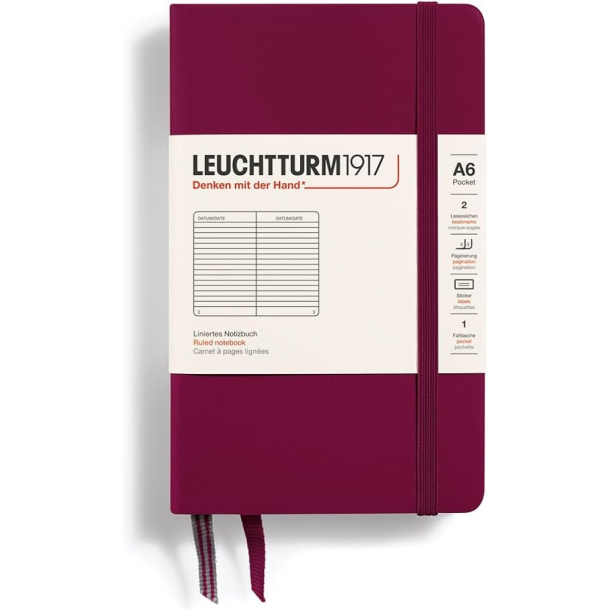 Leuchtturm1917 Notesbog, Pocket Hardcover, 187 sider, Port Red, linieret
