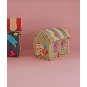 Lille Raffia Opbevaringshus - Grn - Circus Theme 