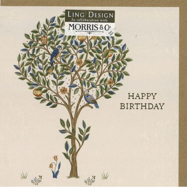 Ling Design, Fdselsdagskort, Morris &amp; Co., Happy Birthday, Tr med fugle