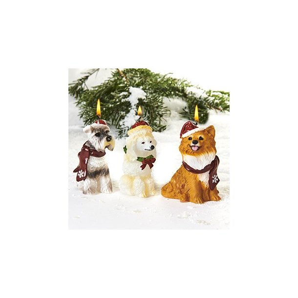 Lys, hund med nissehue, 9 cm