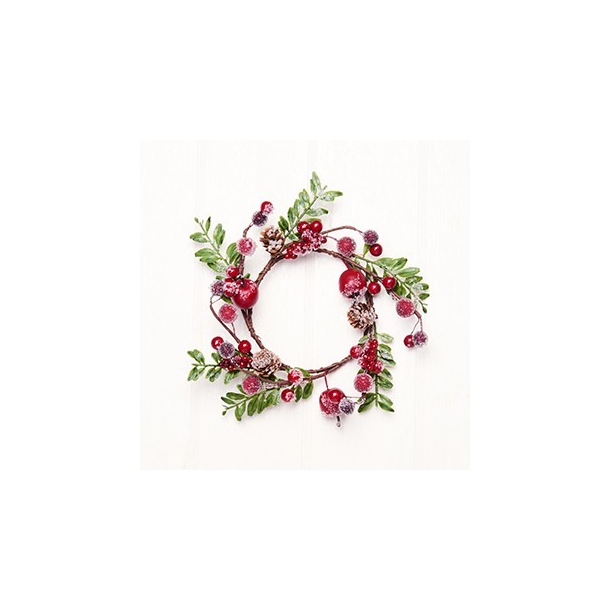 Lyskrans med kogler &amp; rde br, 16 cm