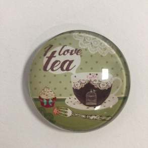 Magnet med tekop motiv, glas, lysegrn