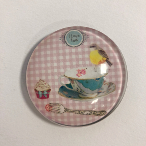 Magnet med tekop motiv, glas, lyserd