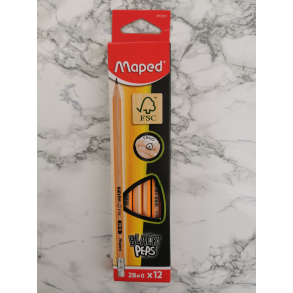 Maped Black Peps Blyant, 2B, 12 stk. Natur/Orange