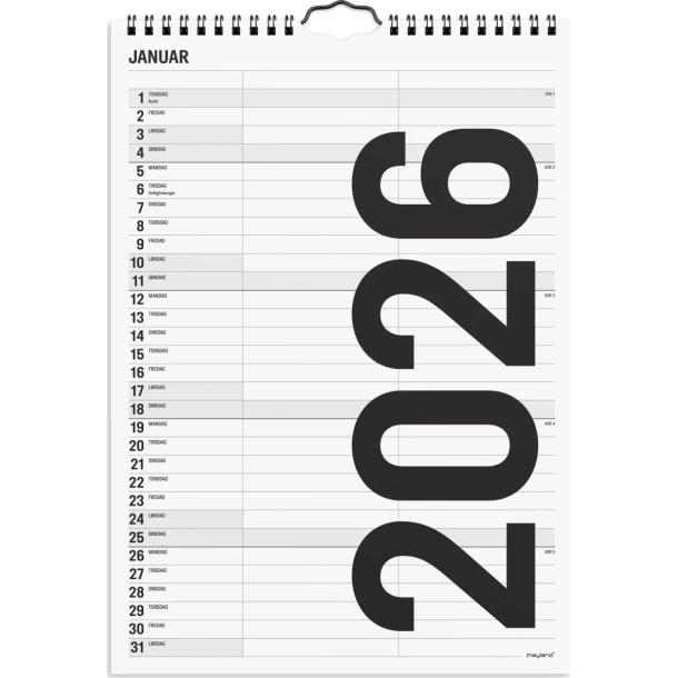 Mayland Familiekalender Black and white 2 kol. 2026