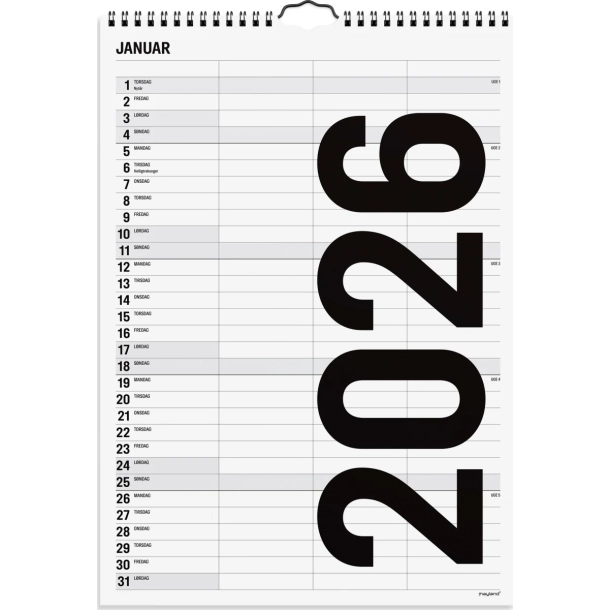 Familiekalender Black and white 3 kol. 2026