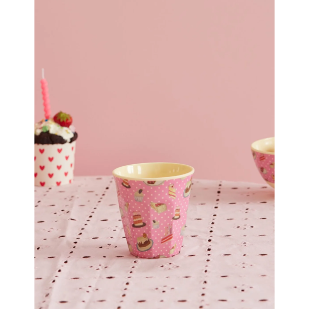Mellem Melamin Kop - Pink - Sweet Cake Print