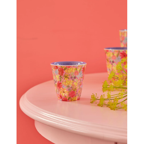 Mellem Melamin Kop - Rd - Swedish Flower Print