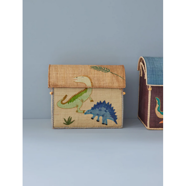 Mellem Raffia Opbevaringshus - Multifarvet - Dinosaur Theme 