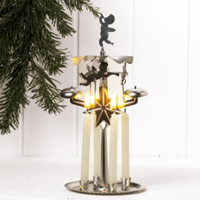 Metal englespil med 4x12mm lys, slv, 26 cm