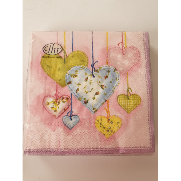 Middagsservietter 20 stk, hjerter, rosa