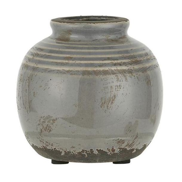 Mini vase, Yrsa m/riller, krakeleret glasur, gr