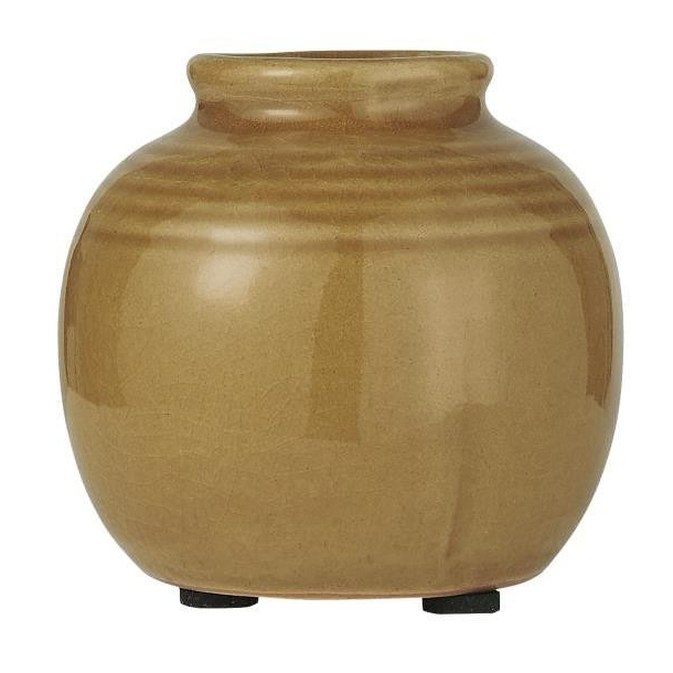 Mini vase, Yrsa m/riller, krakeleret glasur, lysebrun