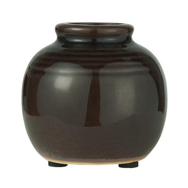 Mini vase, Yrsa m/riller, krakeleret glasur, mrkebrun
