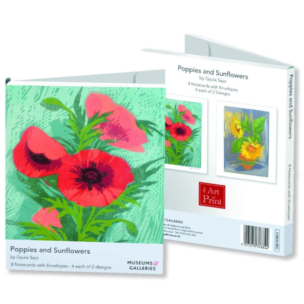 Museums &amp; galleries Poppies and Sunflowers kortmappe med 8 dobbeltkort inkl. kuvert