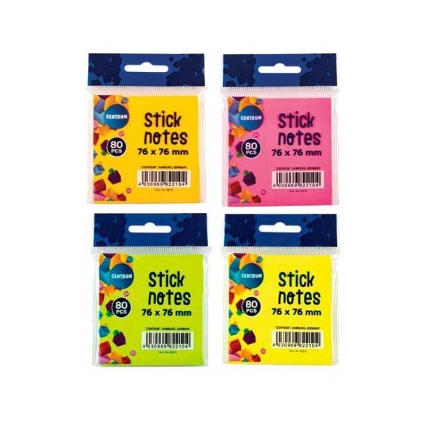 Notes selvhftende 76*76mm ass. neonfarver