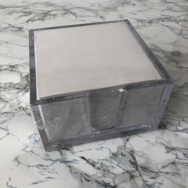 Notesblok 98x98mm, hvid i akryl beholder