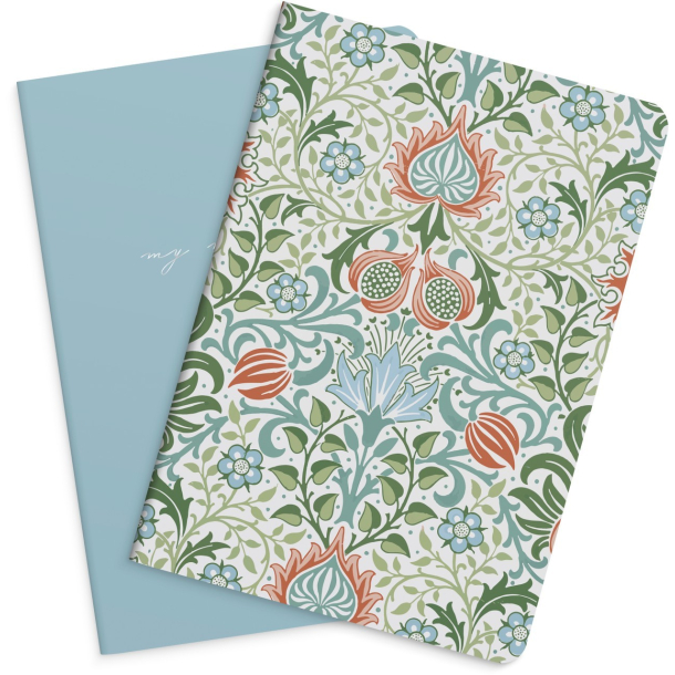 Notesbog, Blue &amp; Flower, 2 stk. linieret