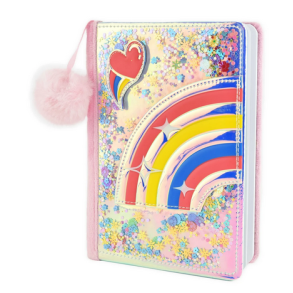 Notesbog plys og glitter regnbue