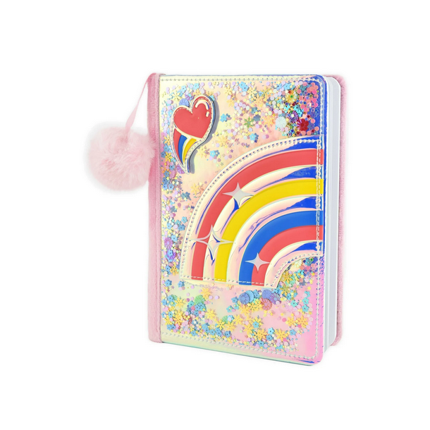 Notesbog plys og glitter regnbue