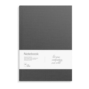 Notesbog tekstil, A4, blank, mrkegr