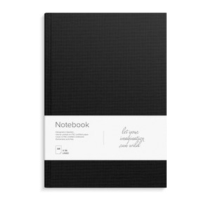 Notesbog tekstil, A4, linieret, sort