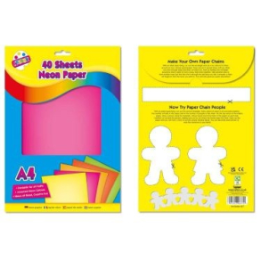 Papir, neon farver, A4, 40 ark