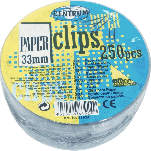 Papirclips 33 mm 250 stk