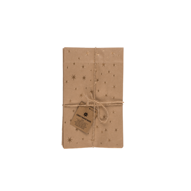 Papirsposer med guld stjerner, 12 stk.