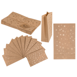 Papirsposer med guld stjerner, 12 stk.