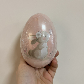 Pskeg, todelt, Lyserd/mint m. kaniner, 12 cm