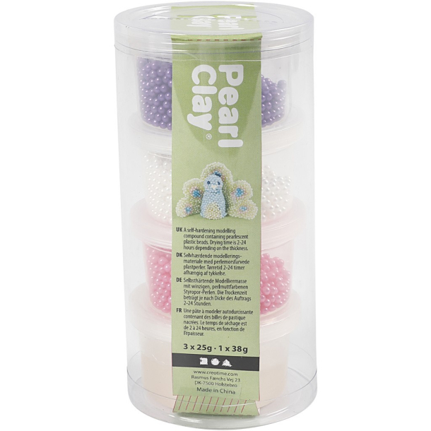 Pearl Clay, hvid, lilla, pink, 3x25g, 1x38g.