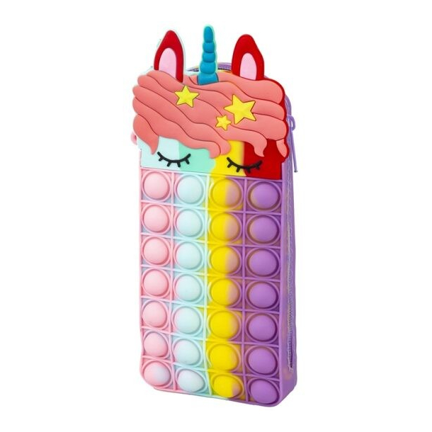 Penalhus &ldquo;POP IT&rdquo; Silicone 19x7x4cm, regnbuefarvet