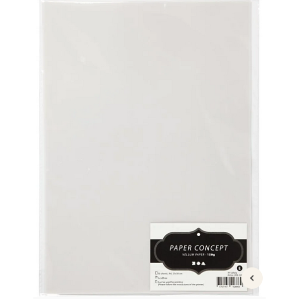 Pergamentpapir, 150g, rhvid, 10 ark