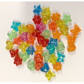 Perle plast mix sommerfugl, hjerte transparente 50g 