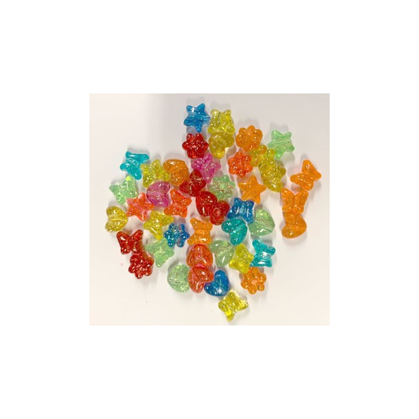 Perle plast mix sommerfugl, hjerte transparente 50g 