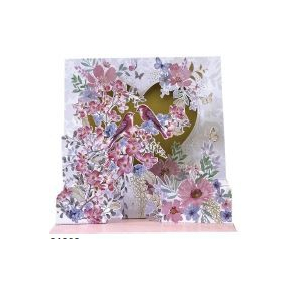 Pictura Pop Up Bryllupskort, Hjerte med blomster og fugle