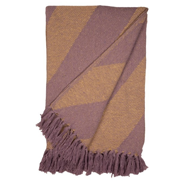 Plaid, Diagonale striber, lilla/gul, 130x170 cm