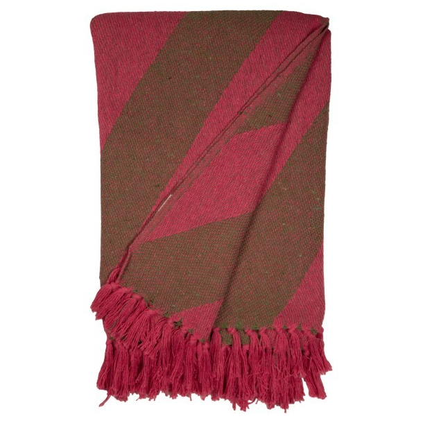 Plaid, Diagonale striber, pink/grn, 130x170 cm