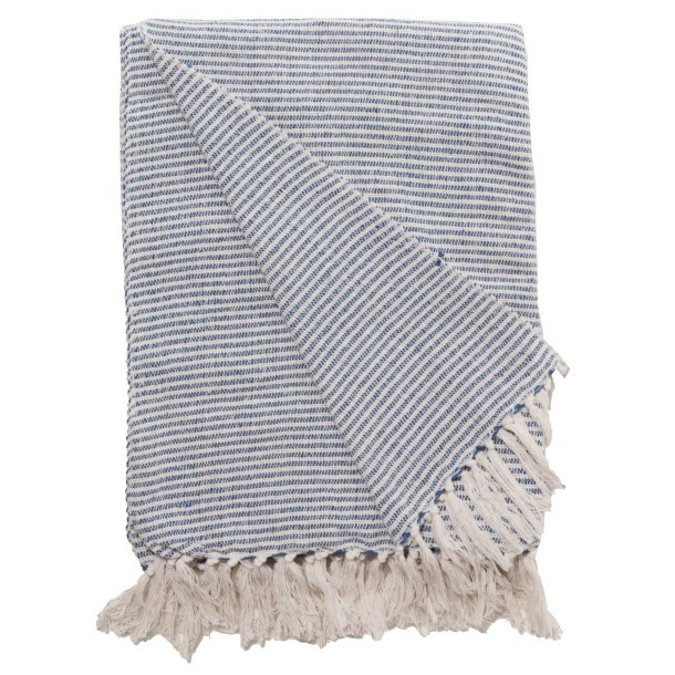 Plaid, Stribet, natur/bl, 130x180 cm