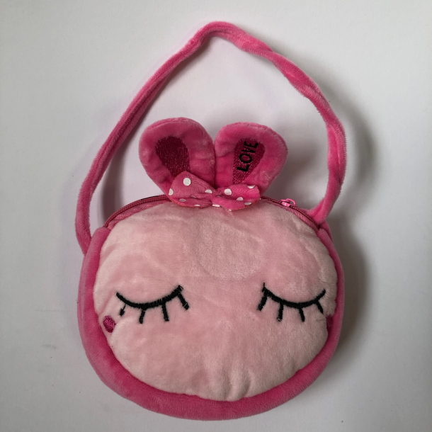 Plystaske med ansigt, pink kanin