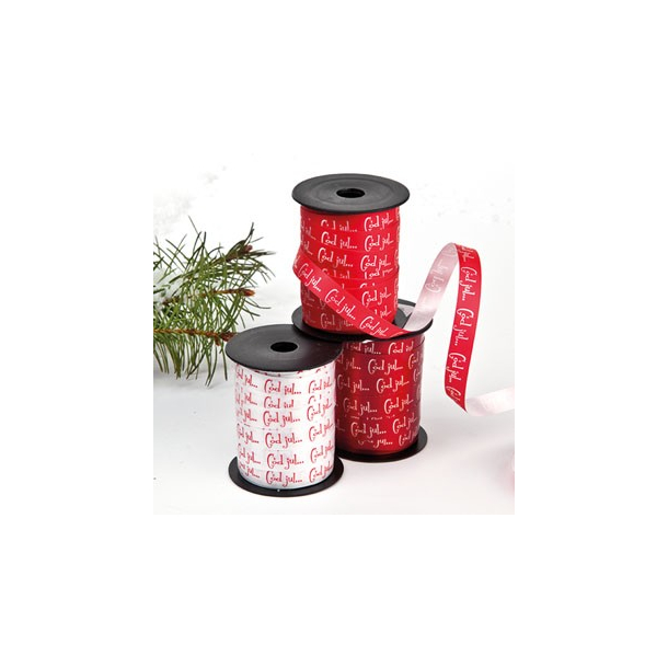 Polybnd, &lsquo;God jul&rsquo;, 10mmx10m, hvid med rd tekst