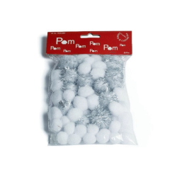 Pompon, 50 stk., Hvid og Slv