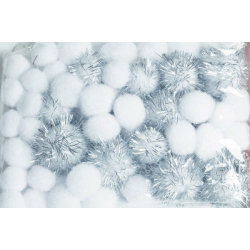 Pompon, 50 stk., Hvid og Slv