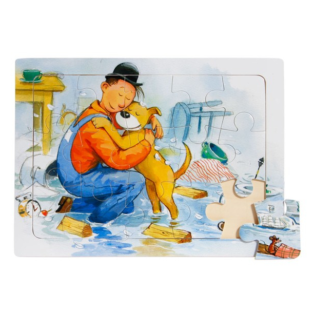 Puslespil mand og hund