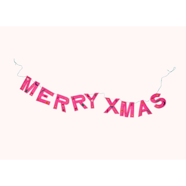 Raffia Guirlande MERRY CHRISTMAS- Pink 