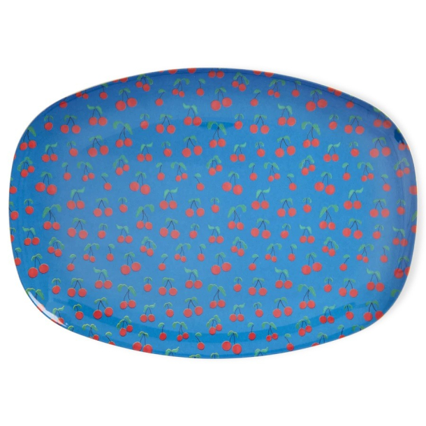 Rektangulr Melamin Middagstallerken, Bl, Cherry Love Print