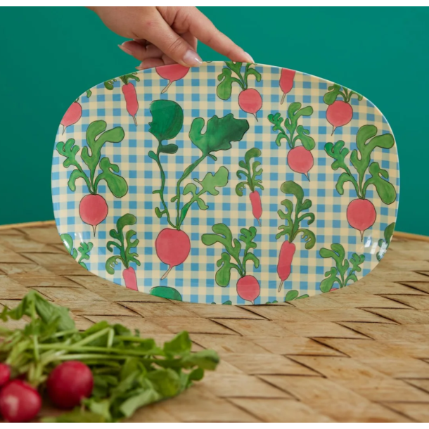 Rektangulr Melamin Middagstallerken - Bl - Ravishing Radish Print