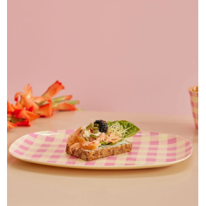 Rektangulr Melamin Middagstallerken - Pink - Check It Out Print