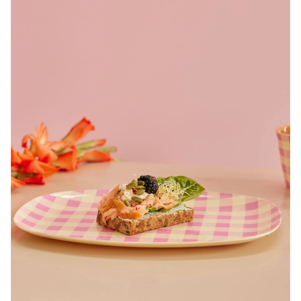 Rektangulr Melamin Middagstallerken - Pink - Check It Out Print